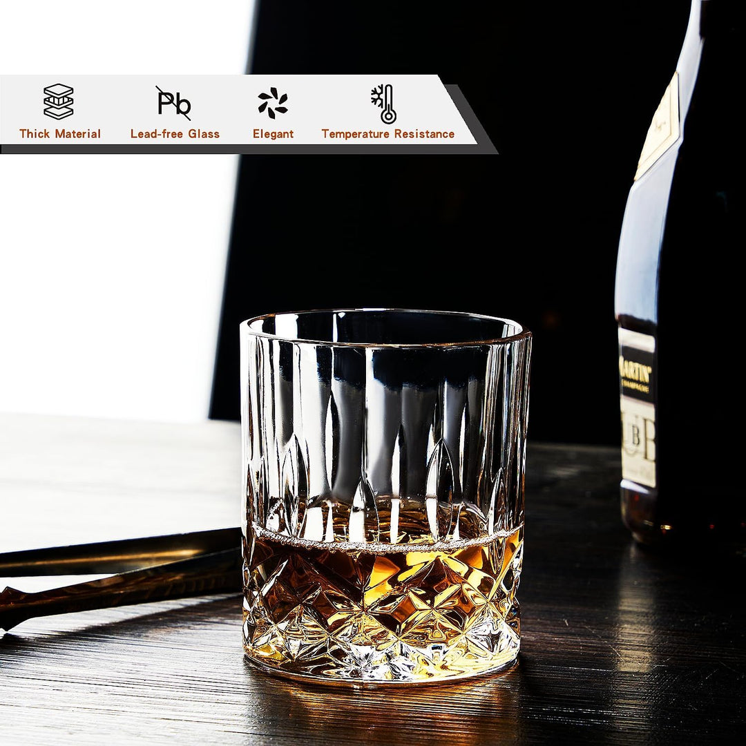 GLASKEY Whisky Gläser 4er Set,320ml Bleifreie Kristallwassergläser,Cocktail Rum Wodka Scotch Gin Cog
