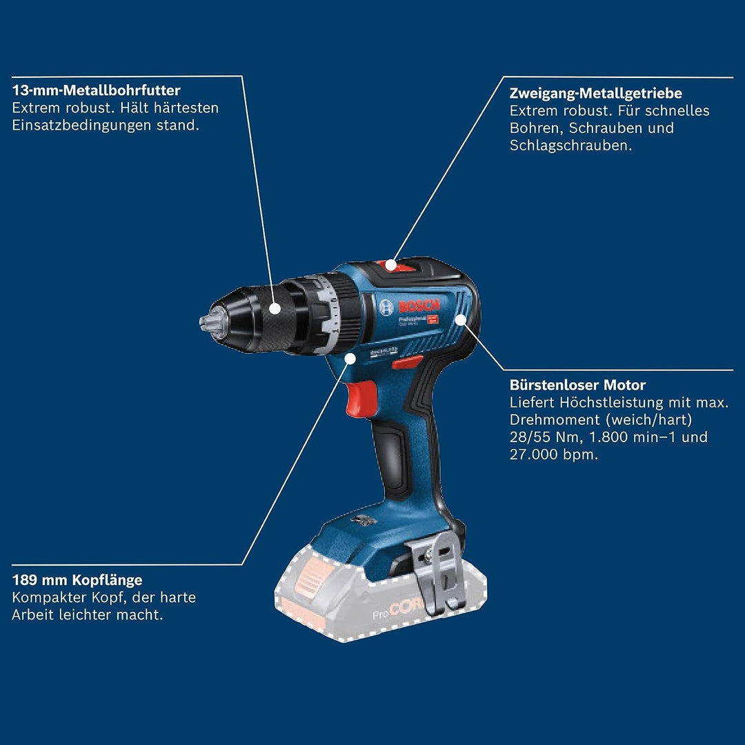 Bosch Professional 06019H5302 Akku Schlagbohrmaschine GSB 18V-55 (ohne Akku, 18 Volt System, im Kart