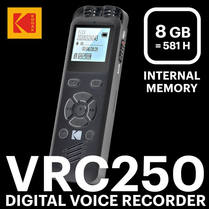 KODAK Hohe Intensität VRC250 digitaler Voice Recorder | Sprachgesteuertes wiederaufladbares Mini Dik