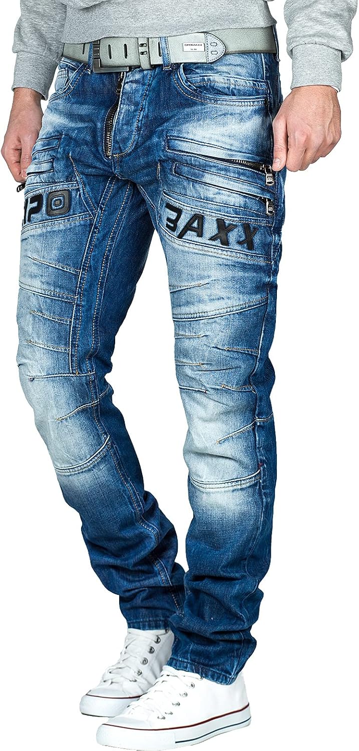 Cipo & Baxx Herren Jeans im Bikerstyle – Regular Fit oder Slim Fit | Stone Washed Denim mit Ziernäht