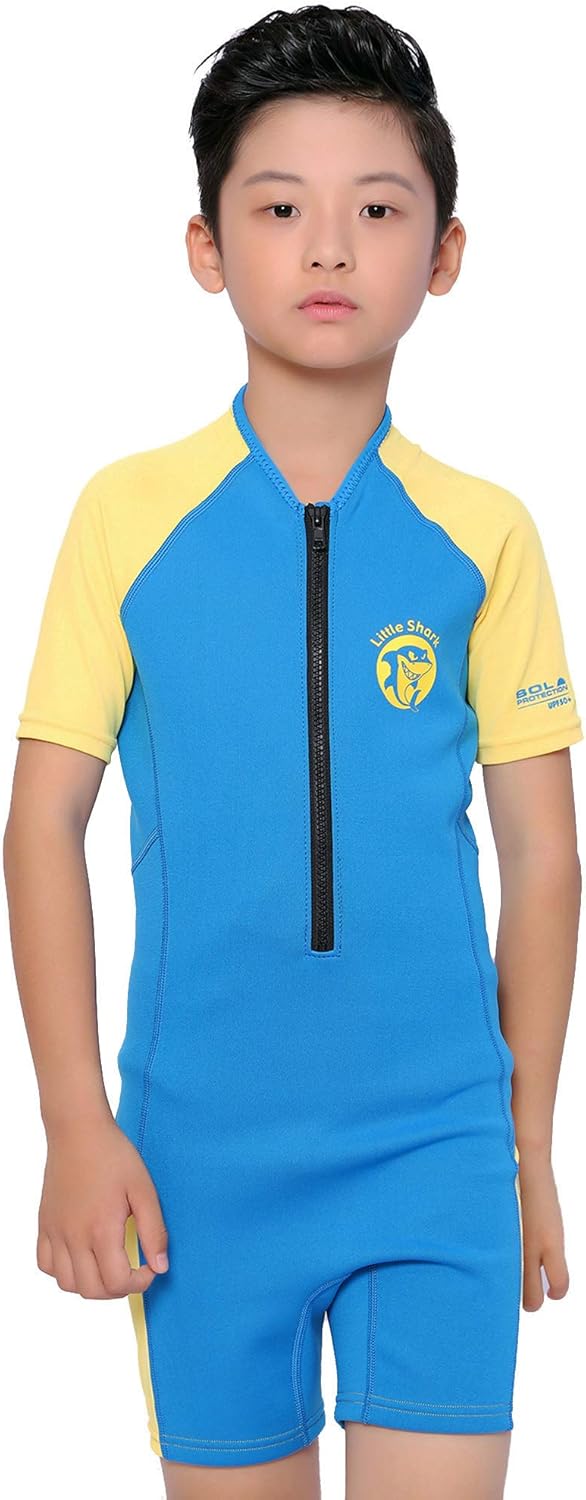Cressi Little Shark Jr Shorty 2mm Neoprenanzug für Kinder, Aquamarine/Gelb 13/14 Jahre Kurzarm