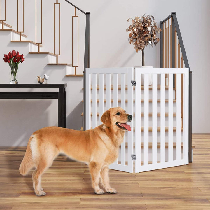 COSTWAY Absperrgitter Hunde 89cm Hoch, Schutzgitter Holz, Kindergitter klappbar, Treppengitter Hunde