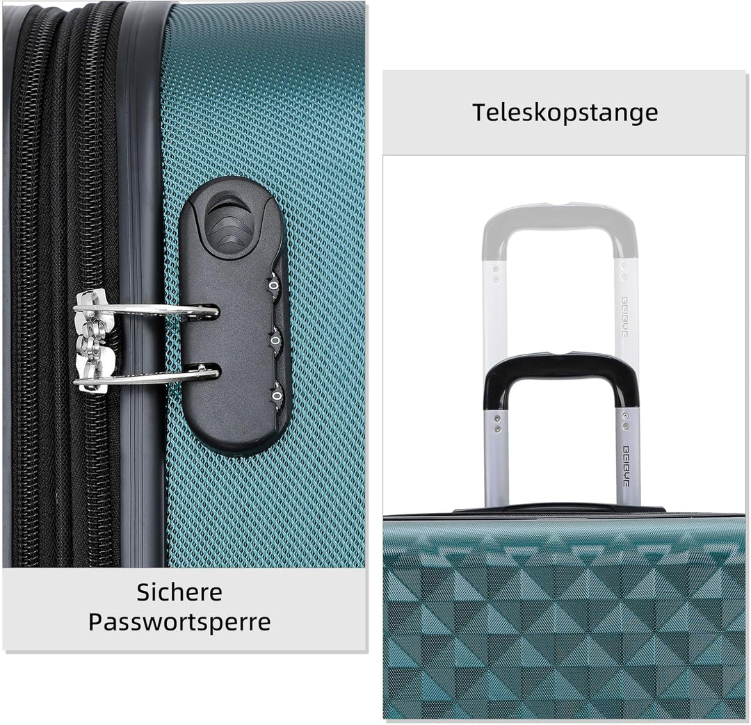 BEIBYE Zwillingsrollen 2066 Hartschale Trolley Koffer Reisekoffer Gepäck M-L-XL-Set (Dunkelgreen, M)