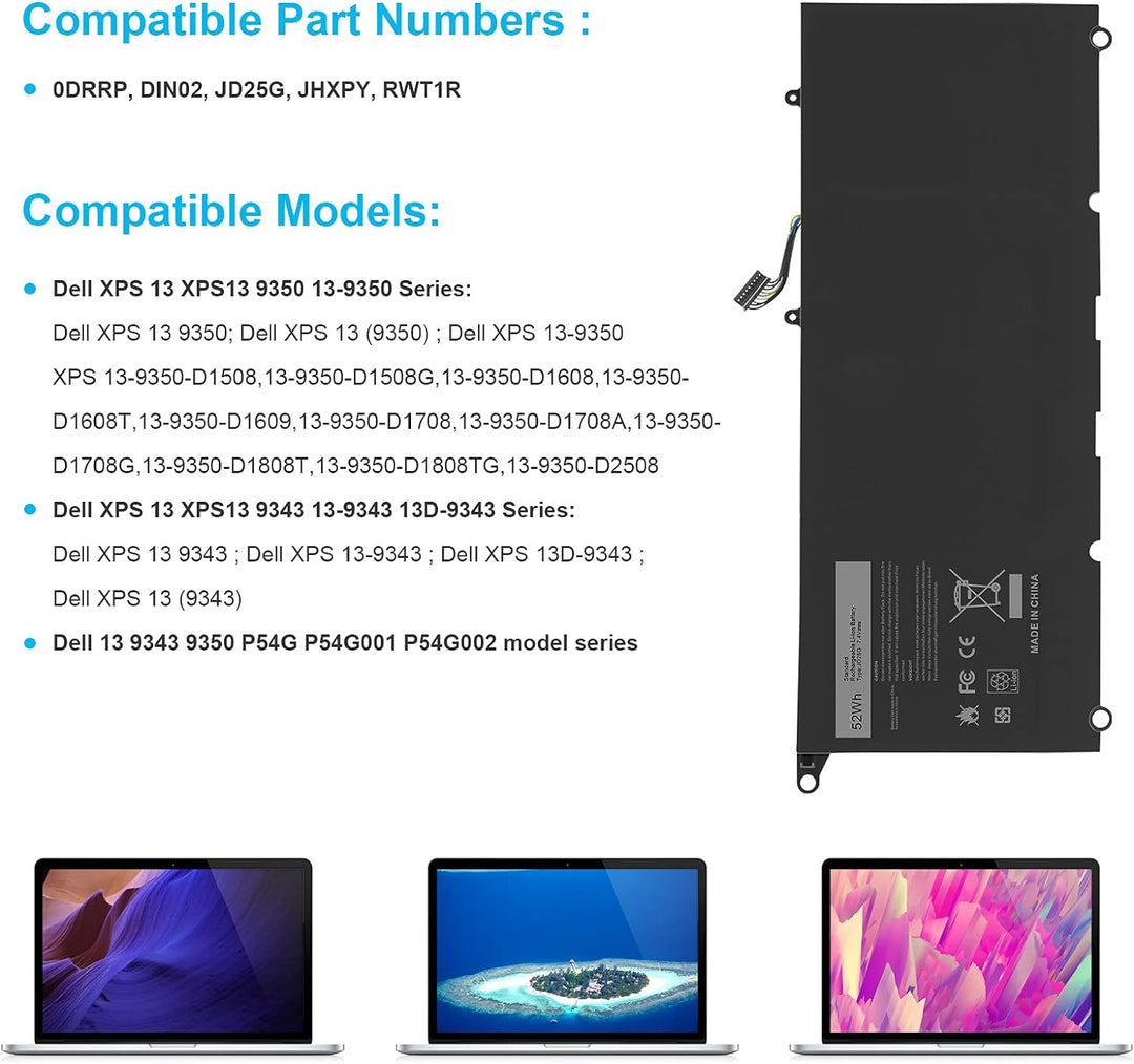 ASUNCELL 52WH JD25G Laptop-Akku Dell XPS XPS 13 XPS13 9350 13-9350 XPS 13 XPS 13 9343 13-9343 13D-93