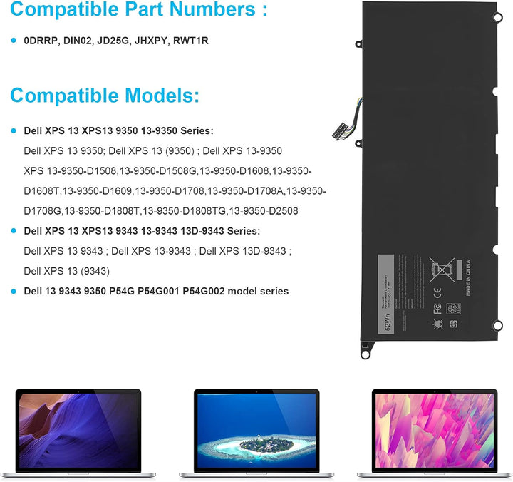 ASUNCELL 52WH JD25G Laptop-Akku Dell XPS XPS 13 XPS13 9350 13-9350 XPS 13 XPS 13 9343 13-9343 13D-93