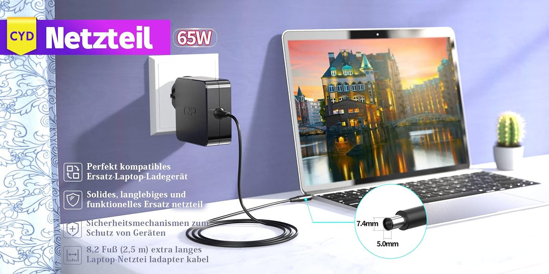 CYD 65W 18.5V 3.5A Notebook-Netzteil für Laptop-Ladekabel-HP Elitebook 840 G1 EliteBook 840 G2 Elite