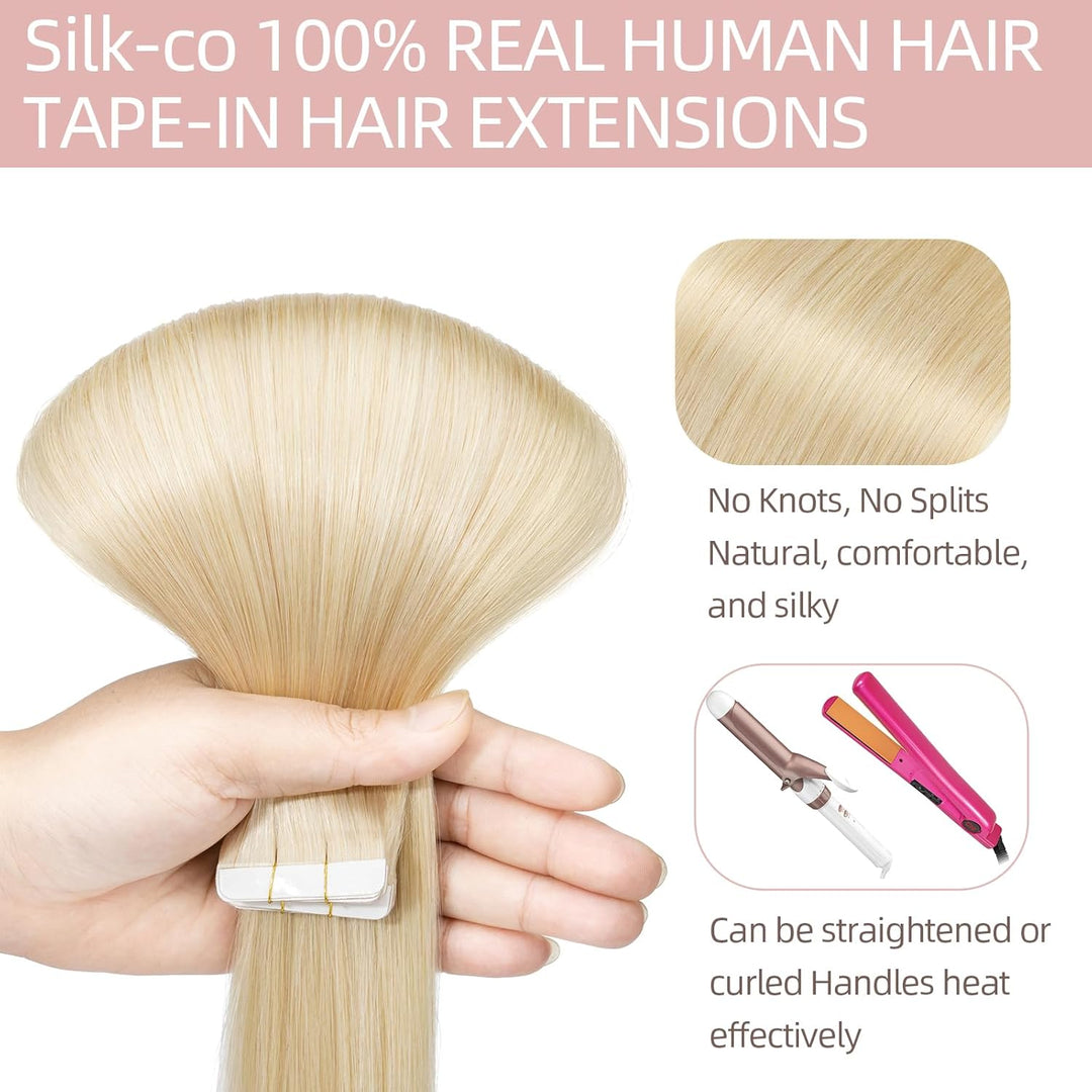 Silk-co Tape Extensions Echthaar 10stk, Remy Tape in Extensions Haarverlängerung, Skin Weft Echthaar