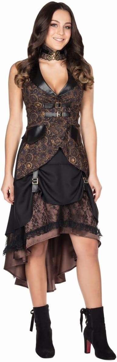 Rubie's 13326-40 Steampunk Rock braun Grösse 40 Damen Ziffernblatt Aufdruckt Karneval Kostüm Kleid,