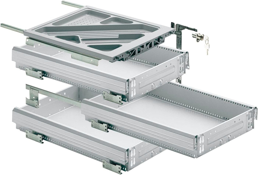 Hettich 20711 Systema TOP 2000 Container-Set Silent System, Teilauszug, ET 530 mm, alu, Aluminium, A