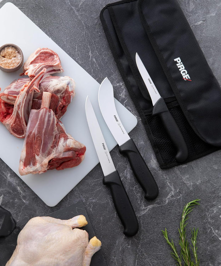 Pirge Butcher's Profi Metzgermesser Set mit Tasche 4 Stück - Profi Schlachtermesser Set - Fleischerm