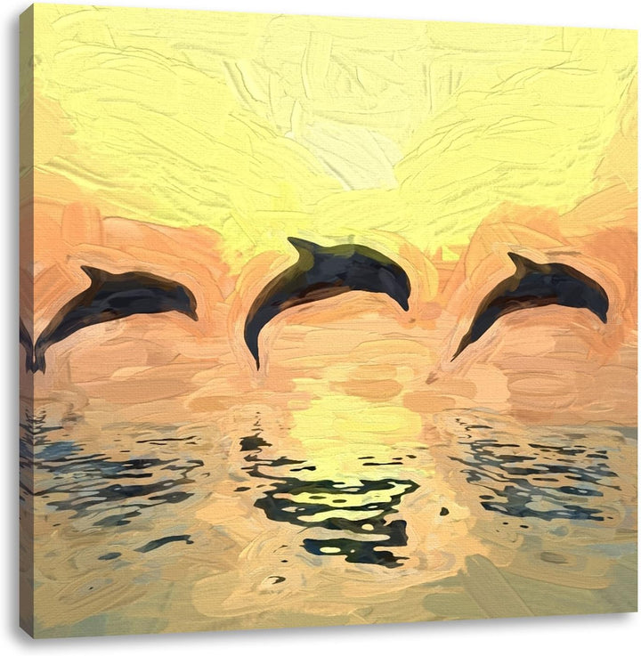 Flinke Delfine beim Springen als Leinwandbild | Grösse: 70x70 cm | Wandbild | Kunstdruck | fertig be