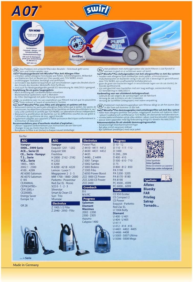 3 x Swirl A 07 MP Plus AirSpace StaubsaugerbeutelStaubbeutel Microvlies