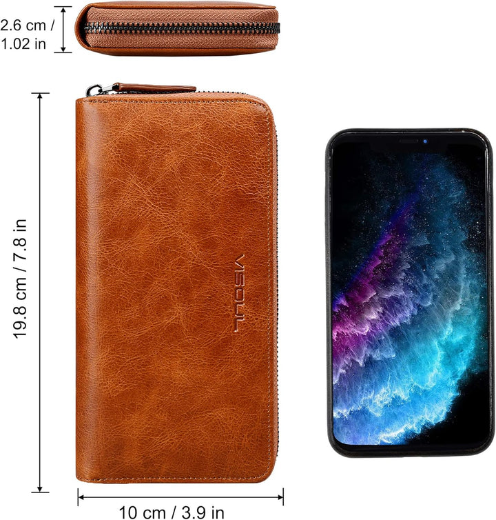 VISOUL Premium Brieftasche Echtleder/Italienisches Leder mit RFID-Schutz, XXL Geldbörse Braun L02, B