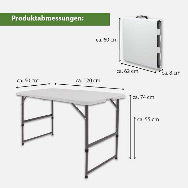 TRUTZHOLM Flohmarkttisch höhenverstellbar 120x60 cm zusammenklappbar mit Tragegriff wetterbeständig
