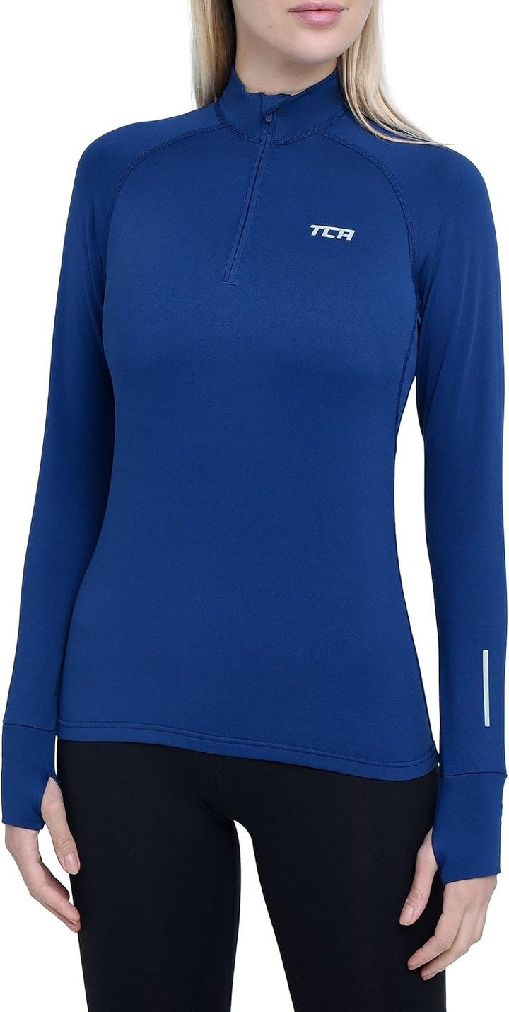 TCA Damen Winter Running Langarm Laufshirt mit Brustreissverschluss S Blau, S Blau