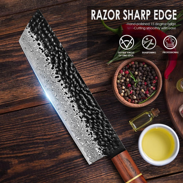 BILLION DUO Damastmesser Nakirimesser 18,3 cm, 67 Schicht VG10 Damaszener Stahl Kochmesser, Profi Fl