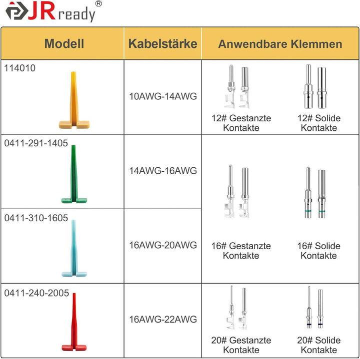 JRready ST5267 4Pcs Deutsch Auspinnwerkzeug Kfz Set Für 12# 16# 20# Solid/Stamped Kontakte 10-22 AWG