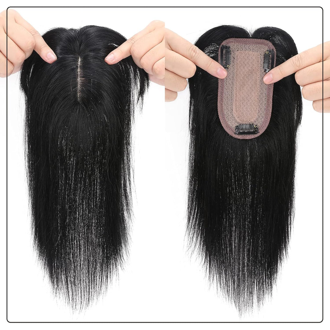 Silk-co Clip in Extension Echthaar Topeer Echthaar Haarteile Echthaar Toupet Haarverlängerung mit Fr