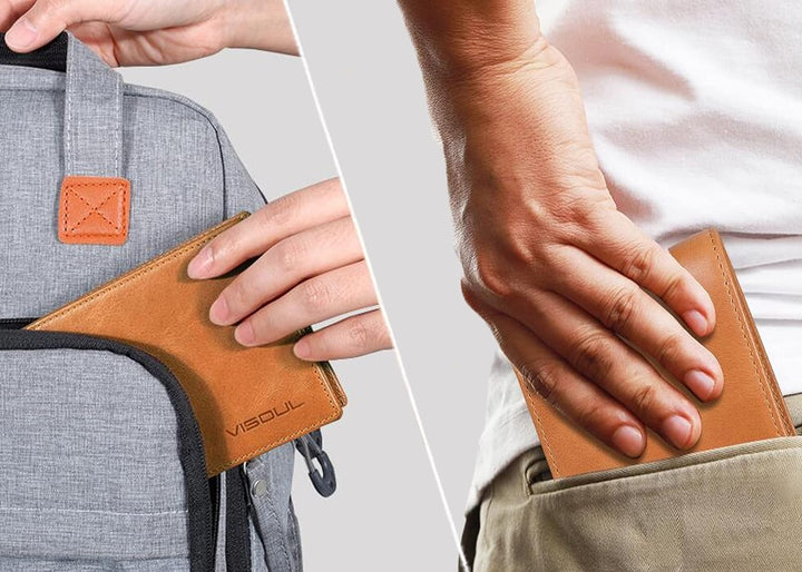 VISOUL Leder Geldbörse Herren mit ID-Fenster & RFID Schutz I Echtleder Geldbeutel für Männer I Porte