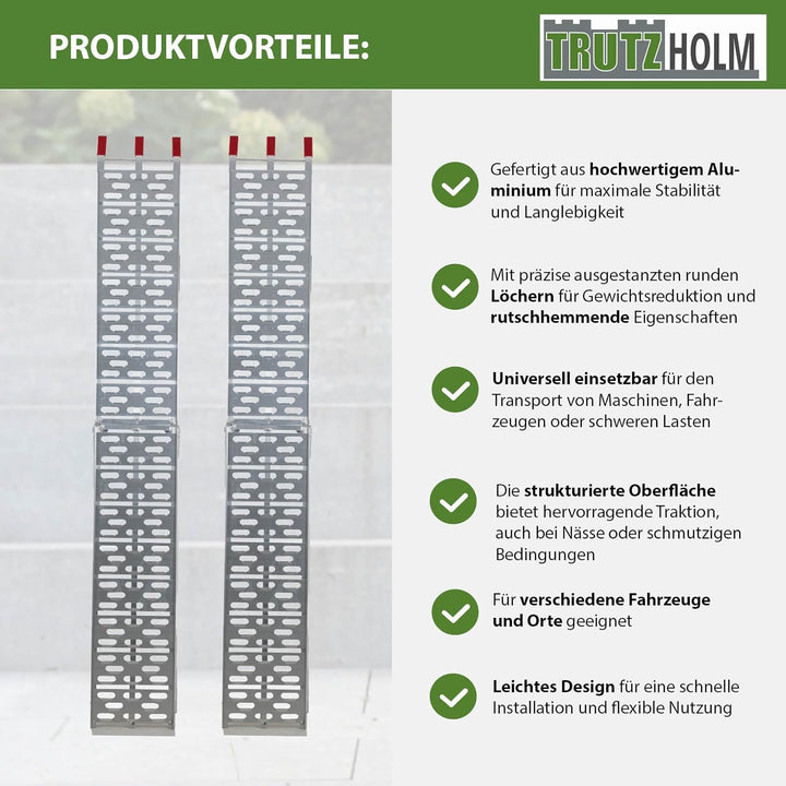 TRUTZHOLM 2 x Auffahrrampe klappbar 228 cm Traglast 680 kg Alu grau gelocht Motorradrampe 2x Rampe S