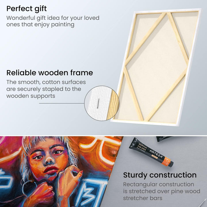 Arteza Leinwand Keilrahmen, 61 x 76.2cm, 6 bespannte Keilrahmen, 100% Baumwolle grundiert mit säuref