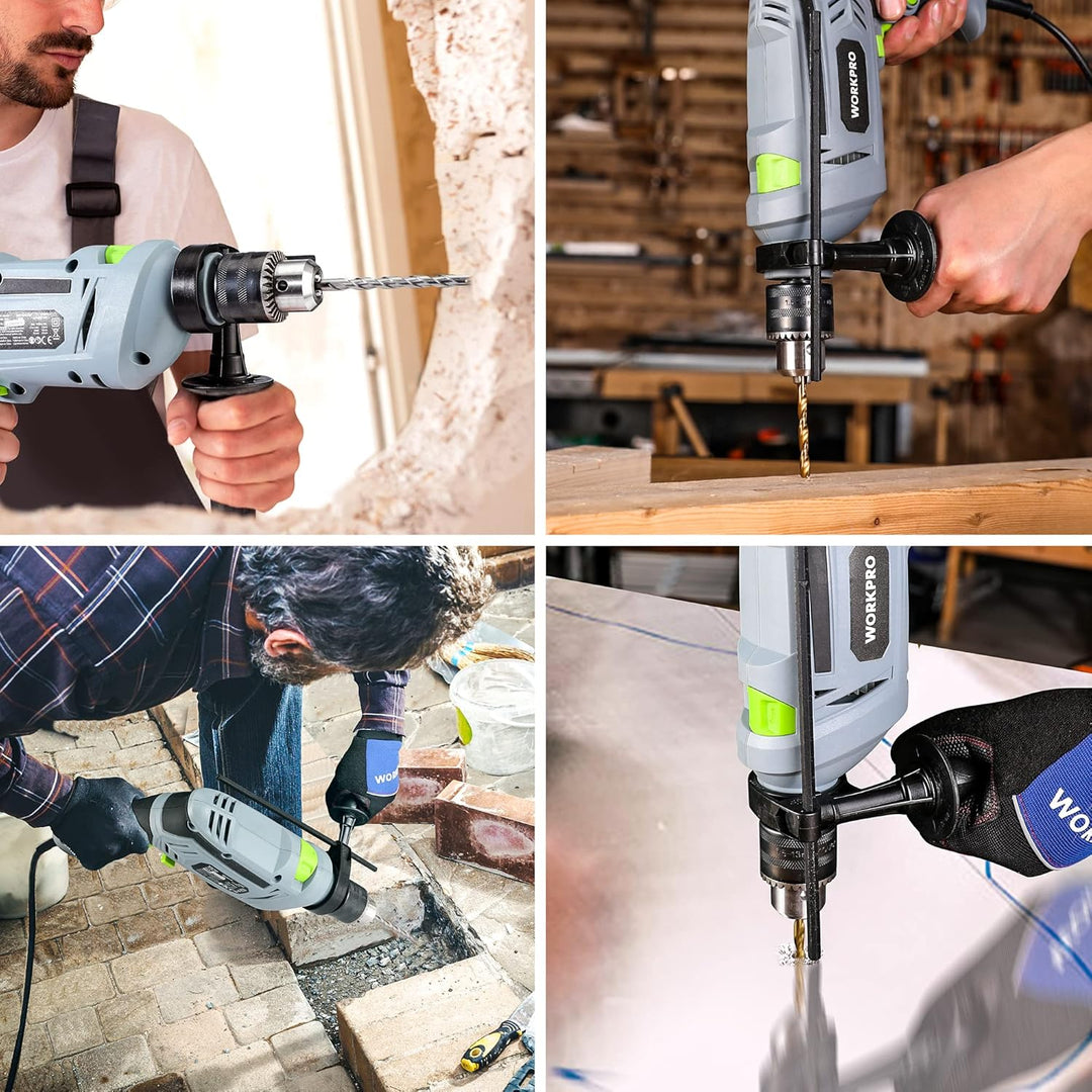 WORKPRO Schlagbohrmaschine 850W, Bohrmaschine 3000RPM, 2 in 1 Hammer und Bohrer mit 360° Drehgriff,