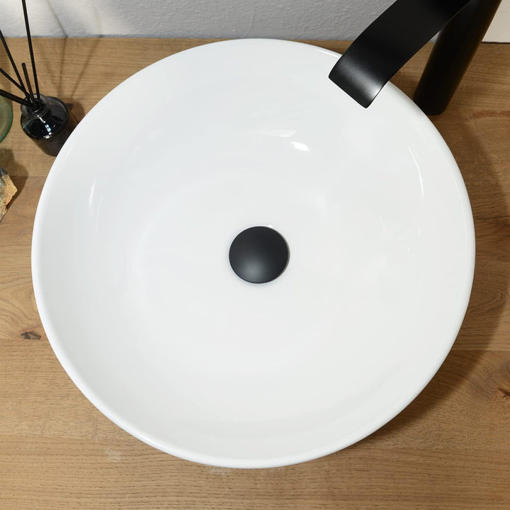 42 cm rund Keramik Waschbecken weiss von WOHNFREUDEN - Stein Aufsatzwaschbecken Badezimmer Waschbeck