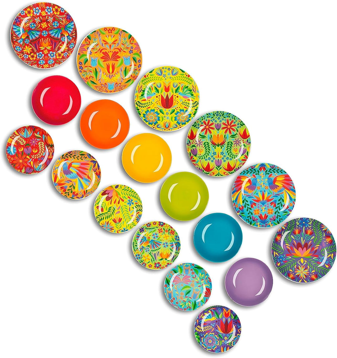 Excelsa Mexican Flowers Tellerservice 18 Stück, Porzellan und Steineware, mehrfarbig, 6 Personen Set