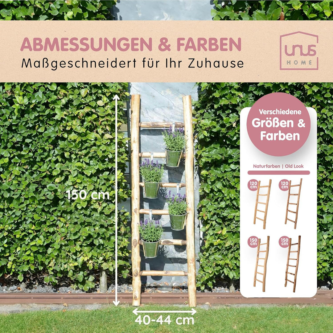 UNUS Dekoleiter Holzleiter Deko Leiter Wand Dekoration Handtuchhalter 150cm 6 Stufen Old Look Old Lo