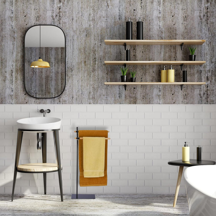 Relaxdays Handtuchhalter, freistehend, Handtuchständer mit 2 Stangen, HBT: 88 x 46,5 x 20 cm, ohne B