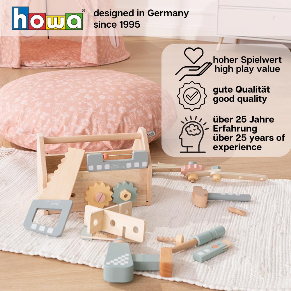 howa Werkzeugkiste Werkzeugkasten Kinder mit 45 tlg. Zubehör aus Holz 4907