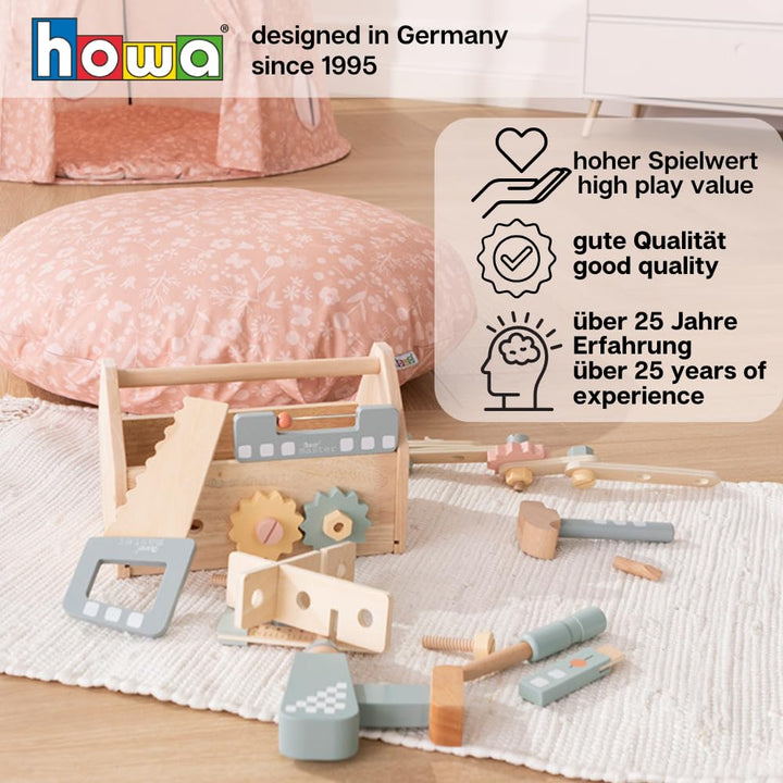 howa Werkzeugkiste Werkzeugkasten Kinder mit 45 tlg. Zubehör aus Holz 4907