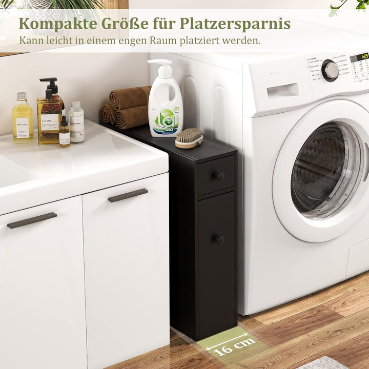 COSTWAY Nischenregal mit Schubladen, schmaler Nischenschrank aus Holz, Badschrank, Badregal, Seitens