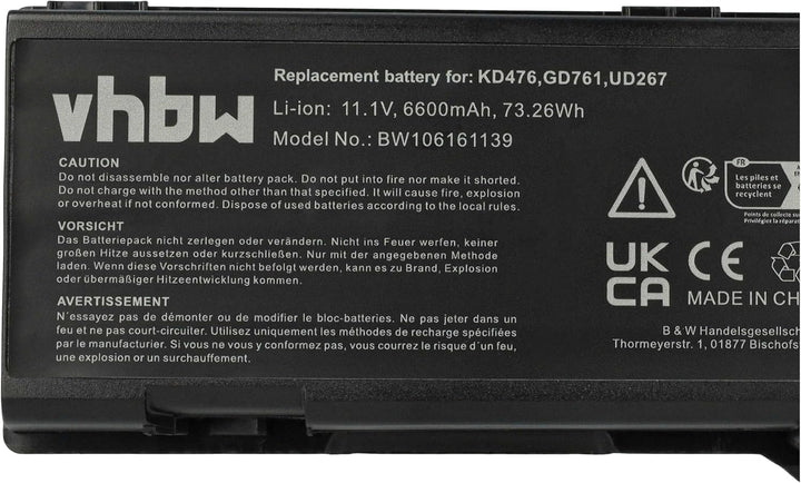 `HOCHLEISTUNGS-AKKU 11.1V 6600mAh passend für DELL Inspiron: 1501 / E1501 / E1505 / E1705 / 6000 / 9