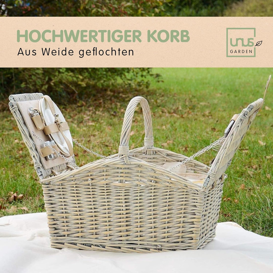 Nature by Kolibri Picknick Set 2 Personen mit Picknickkorb, Picknickdecke, Besteck und Geschirr