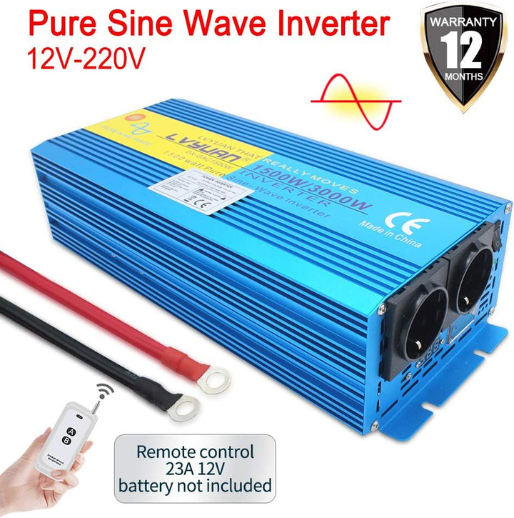 Cantonape 1500W/3000W Reiner Sinus Spannungswandler Wechselrichter 12V auf 230V Umwandler-Inverter K