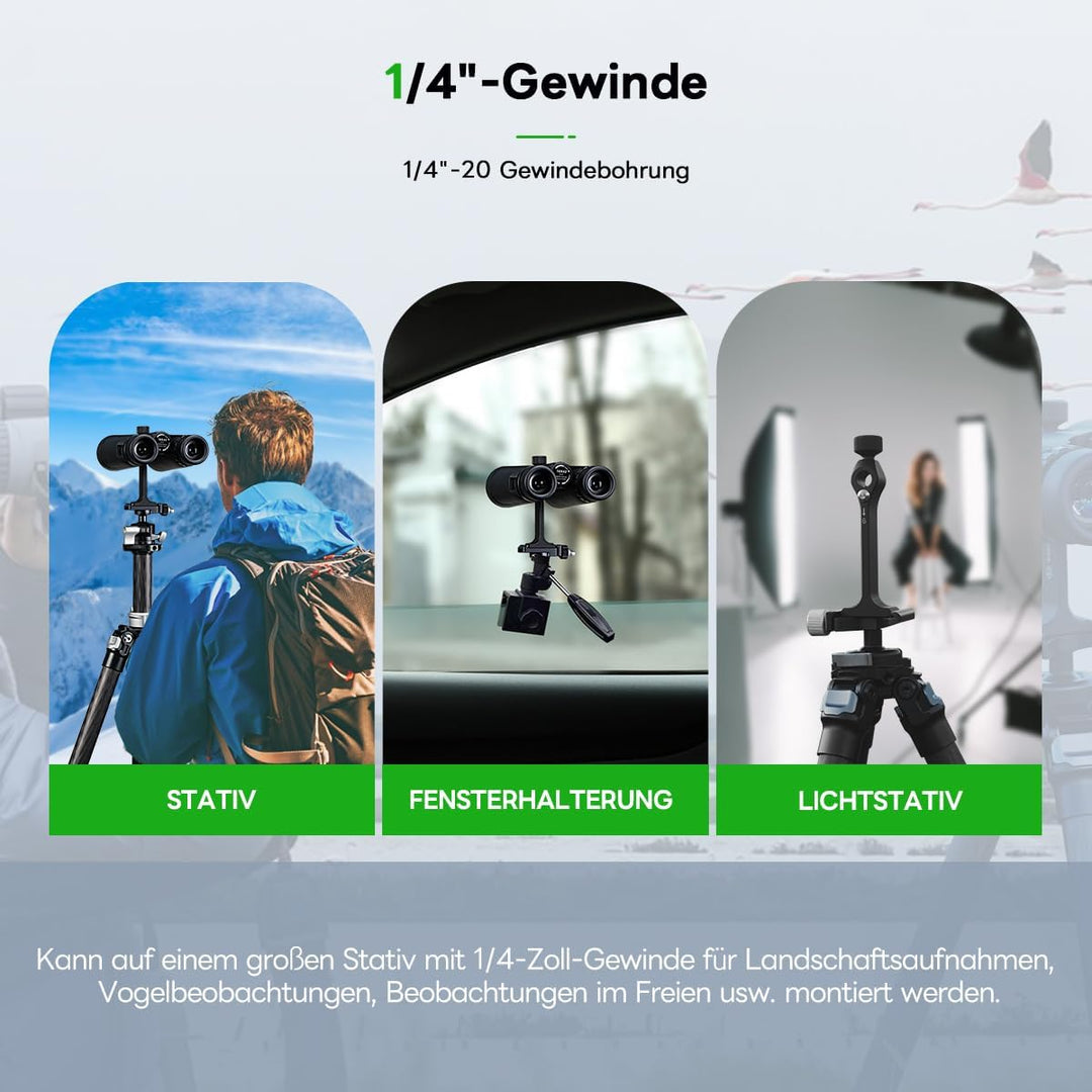 FANAUE Fernglas Stativadapter mit 1/4-20" Gewinde, Kompatibilität mit Porro-Ferngläser und Arca Kuge
