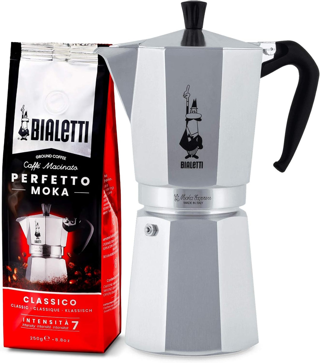 Bialetti Moka Express Espressokocher, Aluminium, Alu, 18 Tassen Perfetto Moka (der ideale Kaffee für