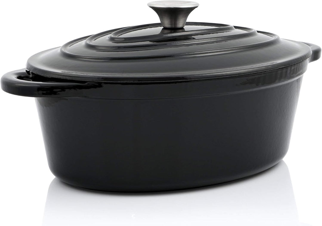 BBQ-Toro Gusseisen Cocotte | 4,3 Liter | schwarz, oval | Emaillierter Gusseisen Bräter mit Deckel |