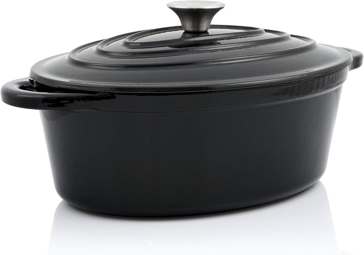 BBQ-Toro Gusseisen Cocotte | 4,3 Liter | schwarz, oval | Emaillierter Gusseisen Bräter mit Deckel |