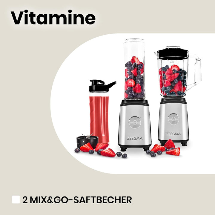 ZEEGMA Vitamine Multifunktion 4-in-1 Standmixer 1050W mit 1L Krug, Elektrischer Juicer Blender, Smoo
