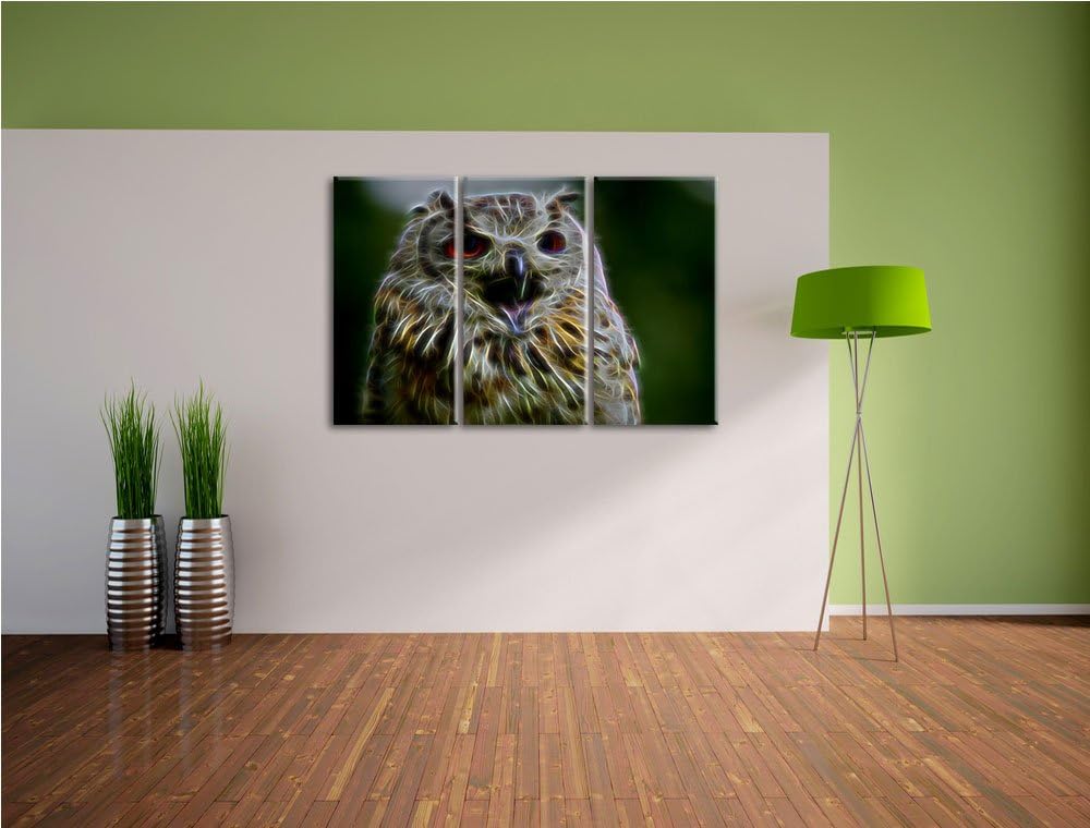 grosse Waldeule gähnt NewArt 3-Teiler Leinwandbild 120x80 Bild auf Leinwand, XXL riesige Bilder fert