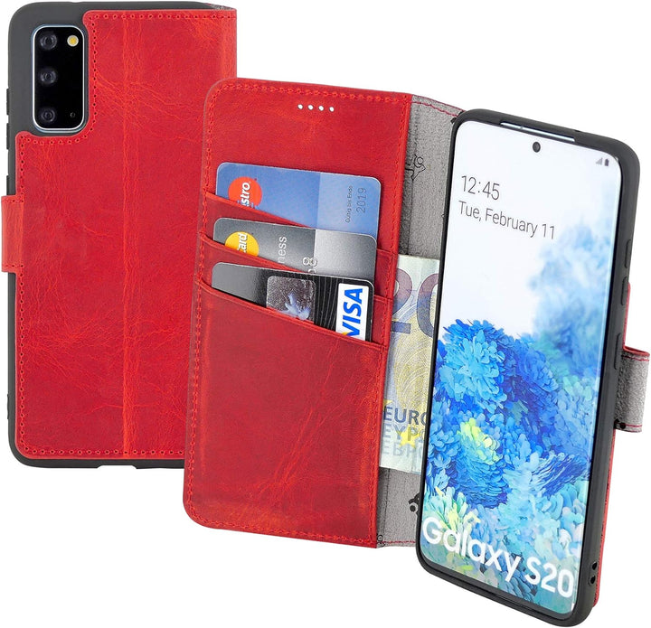 Suncase Book-Style Hülle kompatibel mit Samsung Galaxy S20 Leder Tasche (Slim-Fit) Lederhülle Handyt