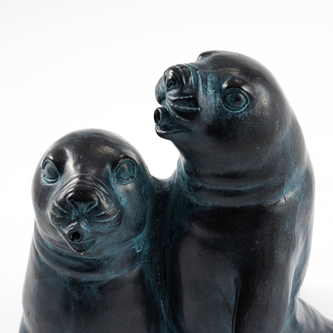 Wasserspeier Figur Seehundpaar aus Kunststein - (L x B x H): ca. 260 x 160 x 220 mm - Schlauchanschl