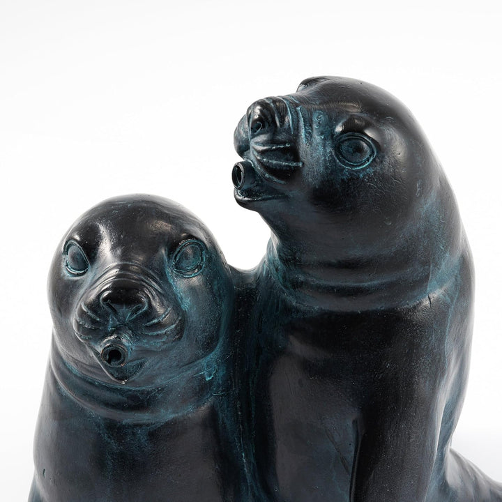 Wasserspeier Figur Seehundpaar aus Kunststein - (L x B x H): ca. 260 x 160 x 220 mm - Schlauchanschl