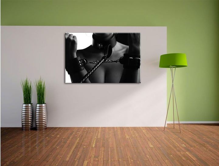 Frau in Handschellen, Format: 100x70 auf Leinwand, XXL riesige Bilder fertig gerahmt mit Keilrahmen,