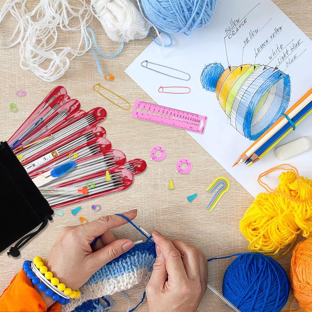 Coopay Stricknadeln Set, 55 Stück Edelstahl Doppelspitzen Stricknadel Set mit Wolle, Strickzubehör u