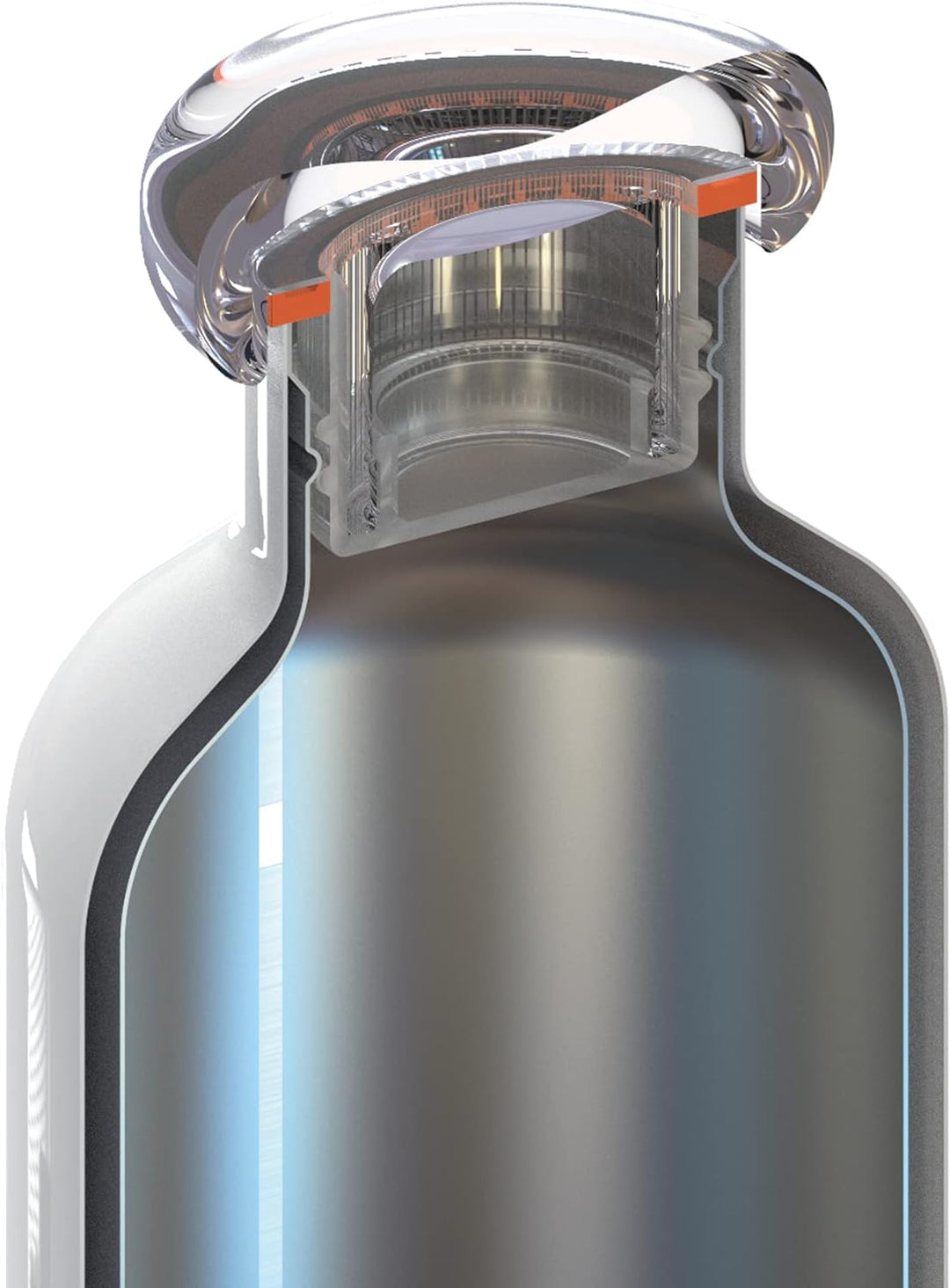 Guzzini - On The Go, ENERGY Thermosflasche, Trinkflasche Edelstahl - Silber, Ø 7,3x h21,2 cm | 500 c
