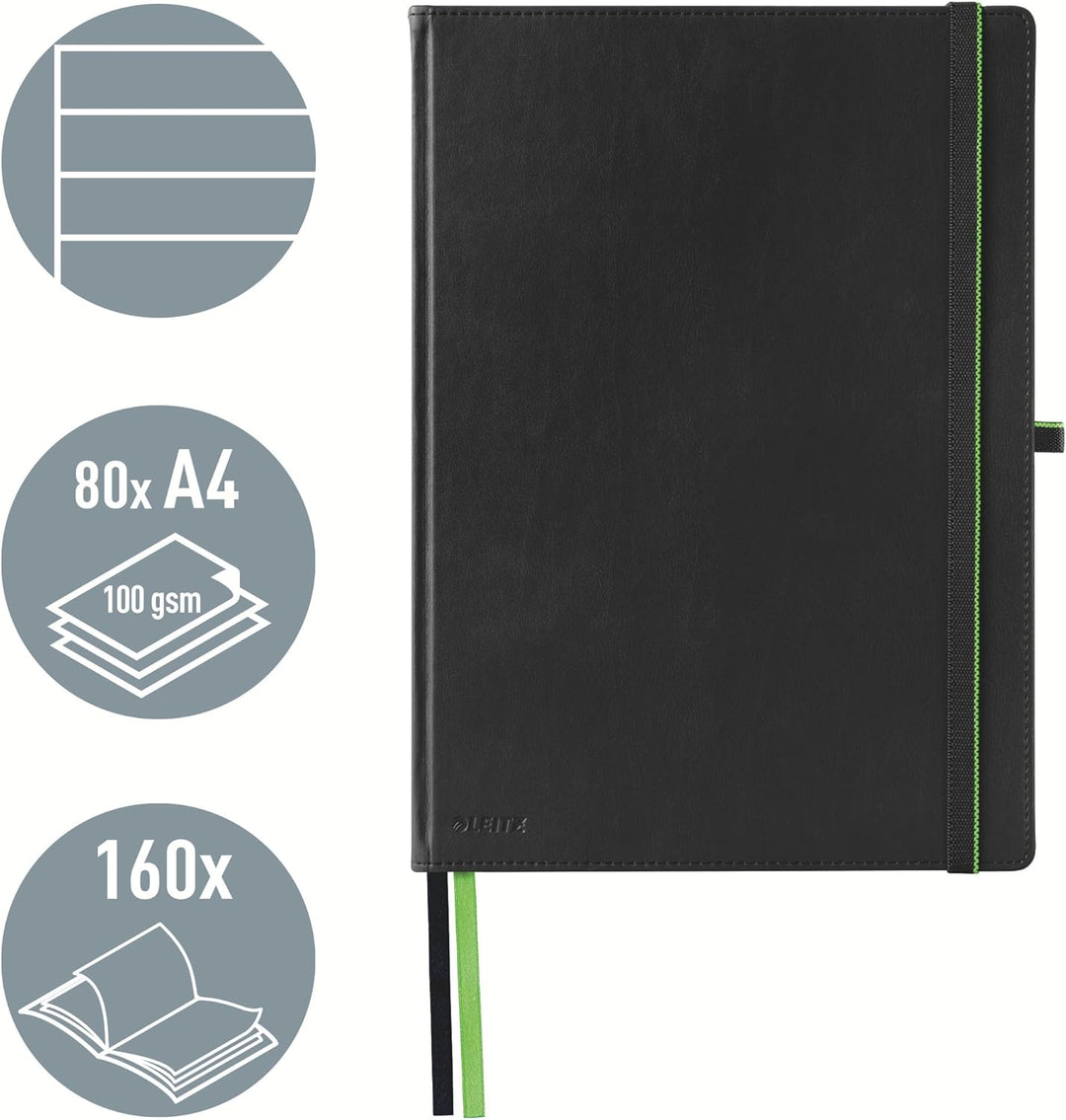 Leitz Complete Qualitäts-Notizbuch A4 liniert, 160 Seiten, 80 Blatt, Hardcover mit hochwertigem Einb