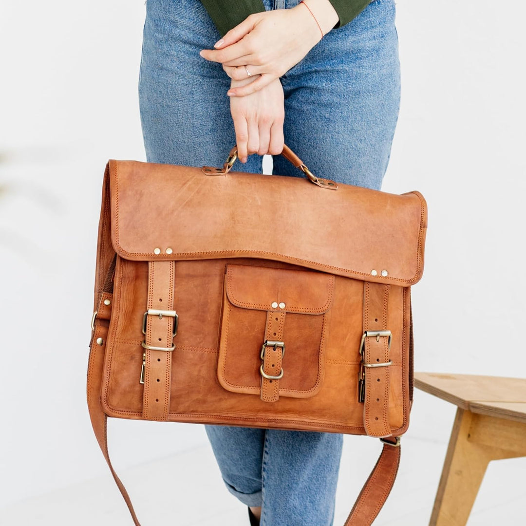 Berliner Bags Vintage Umhängetasche Berlin aus Leder, Messenger Bag mit Laptopfach für Damen und Her